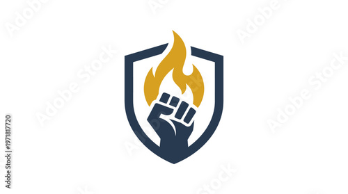 Fiery Fist and Shield Logo Concept