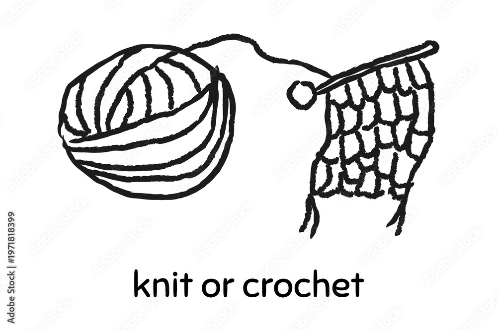 Fototapeta premium Knit or crochet during quarantine doodle design element