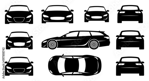 Car Silhouettes Collection: Multiple Views of Automobiles