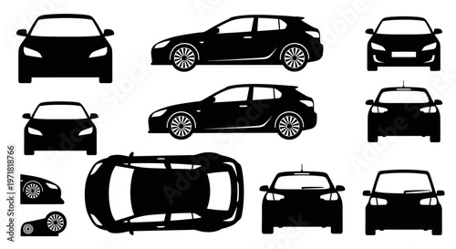 Car Silhouettes Collection: Multiple Views of Modern Automobiles
