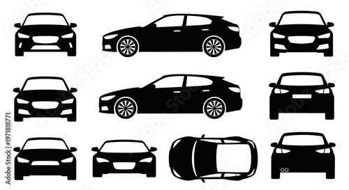 Car Silhouettes Collection: Multiple Views of Modern Automobiles