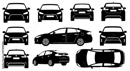 Car Silhouettes Collection: Multiple Views of Modern Sedan