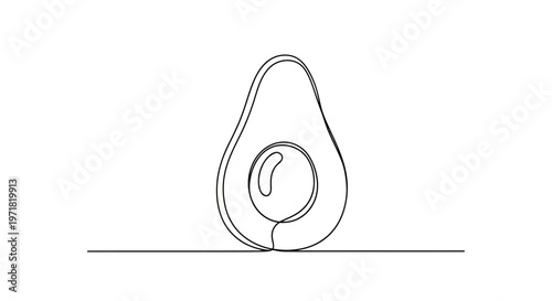 Single Line Drawing Avocado Half with Seed, Minimalist Food Art