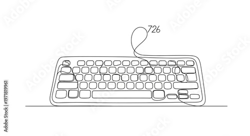 Minimalist keyboard outline with cable, technology concept, clean design