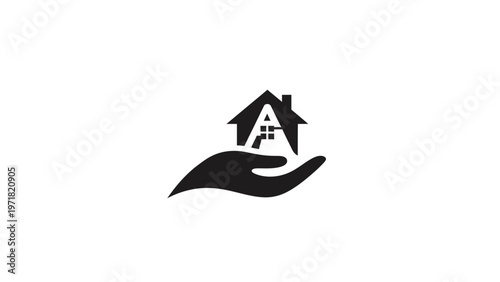 Hand holding house logo design concept illustration for real estate