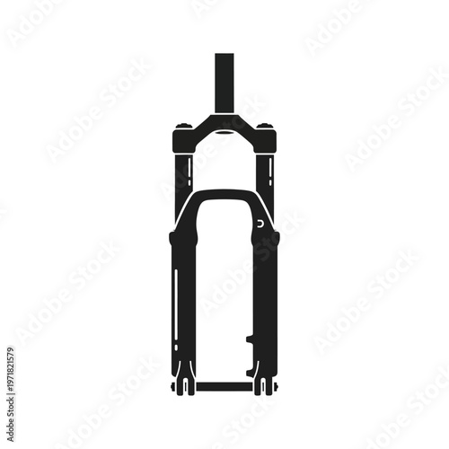 Clean black vector icon depicting a bicycle front suspension fork, a vital part for absorbing impacts, symbolizing bike repair, maintenance, and essential cycling equipment