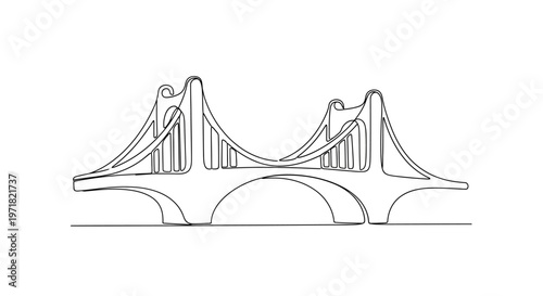 Minimalist Golden Gate Bridge Line Art, San Francisco Landmark, Iconic Suspension Bridge Outline