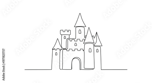 Minimalist Single Line Drawing of a Fairytale Castle