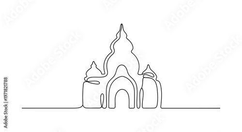 Minimalist Single Line Drawing of a Grand Temple or Palace Facade