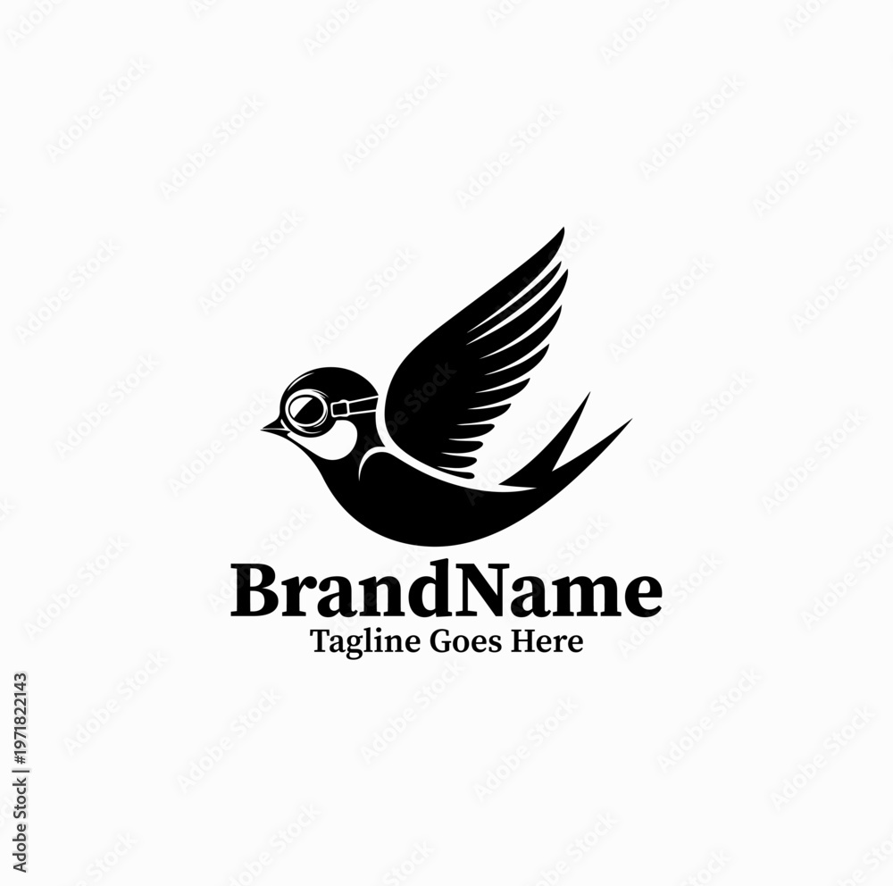 Fototapeta premium Aviator Swallow Silhouette Bird with Goggles Retro Flight Logo