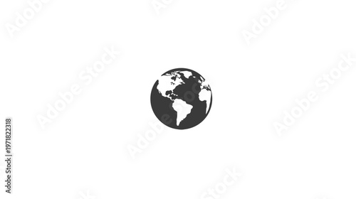 Minimalist black and white globe icon representing Earth, global business, internet, worldwide connection, international travel, and network.