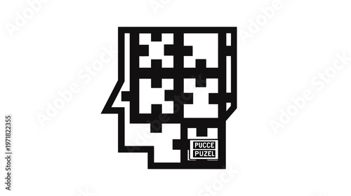 Abstract human head silhouette with puzzle pieces, concept of mind, thinking, intelligence, problem solving, creativity, ideas