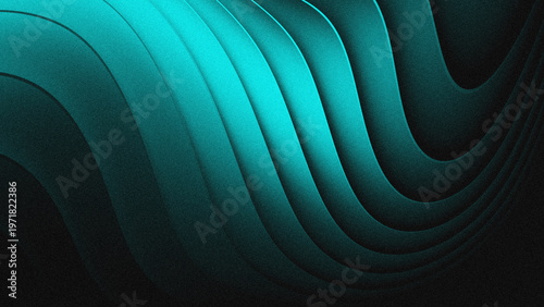 Canvas Print Modern abstract background Three-dimensional layered effect with sharp wavy lines and teal to black color gradient transition