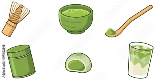 Japanese matcha green tea set with whisk, bowl, spoon, and sweets for a traditional tea ceremony experience