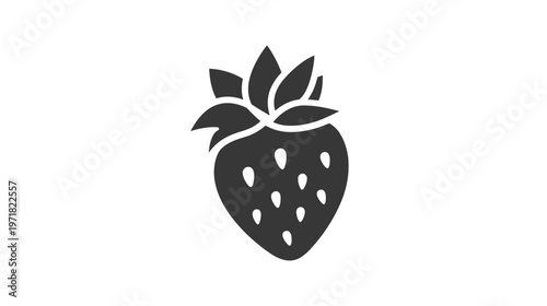 Grayscale textured strawberry fruit icon. Minimalist berry graphic illustration. Healthy food symbol for digital design and web.