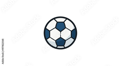 Classic soccer ball illustration with hexagonal pattern on white background, round sport equipment for games and championship.