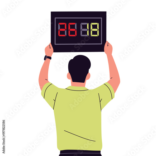 vector of a soccer referee and assistant referee showing red and yellow cards, signaling fouls, offside with flag, checking watch, and displaying VAR. perfect for football rules, officiating concepts