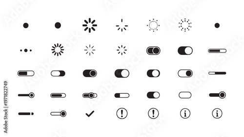 UI Toggle Switches, Button Icons, Black and White Vector Graphics, Web Interface Elements, 25 Switch Symbols