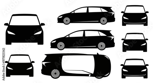 Car Silhouettes: Multiple Views of a Modern Wagon - Front, Side, Top