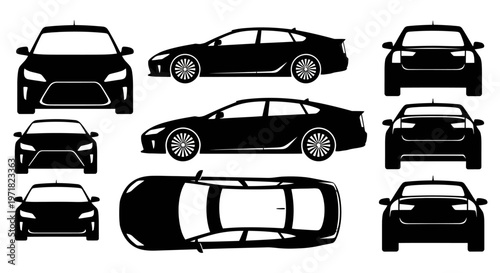 Car Silhouettes: Multiple Views of a Modern Sedan