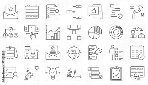 Task priority related editable stroke line icons set.