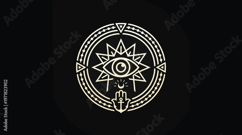 Mystical Eye Symbol With Hamsa Hand And Crescent Moon