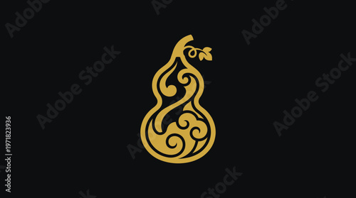 Elegant Gold Gourd Logo Design on Black Background