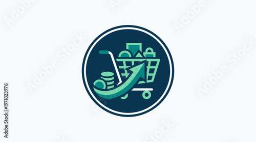 Shopping Cart With Growth Arrow And Coins