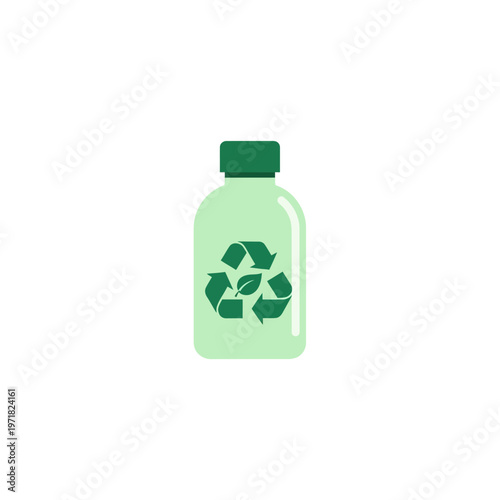 Environmentally conscious green bottle illustration with a recycling symbol and leaf, representing sustainable packaging solutions and eco-friendly products for a greener future