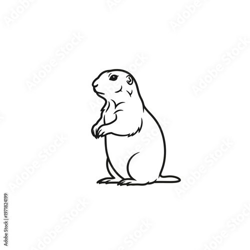 Outline vector illustration of an adorable prairie dog standing upright on its hind legs, showcasing its distinctive silhouette in a minimalist line art style