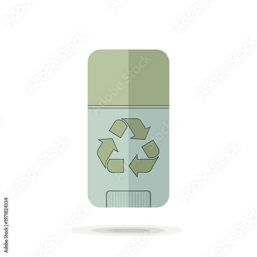 Eco-friendly recycling symbol on a clean, light green deodorant stick with a ribbed base and a shadow effect