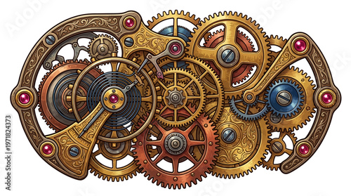 Intricate Steampunk Gears and Cogs Mechanism.