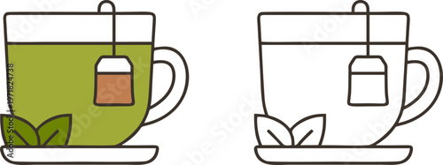 Fresh Green Tea Cup with Leaves and Tea Bag