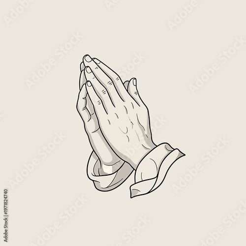 Detailed vector illustration of two hands pressed together in a gesture of humble prayer