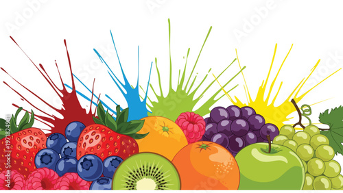 Vibrant Fresh Fruit Assortment Splash Background for Healthy Food Marketing & Design