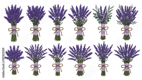 Lavender Bouquet Icons, Floral Arrangement Vector Graphics for Sale, Botanical Design Elements