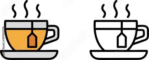 Steaming Hot Tea Cup with Tea Bag Icon