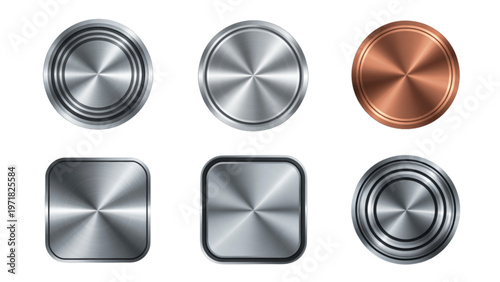 Modern metallic decorative buttons with polished and brushed finishes in various sizes Vector