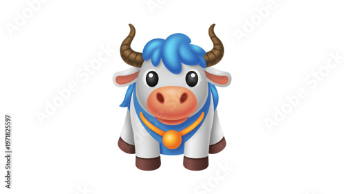 A stylized cartoon bull with blue horns and a decorative vest standing upright Vector