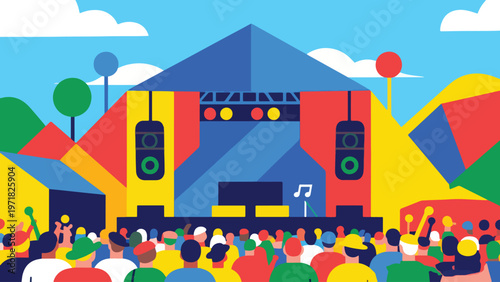 Illustration Of Summer Music Festival Scene Vector Design Template