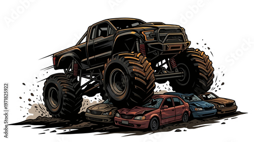 Large black monster truck vehicle.