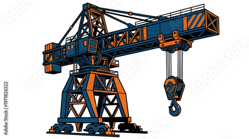 Large blue and orange construction crane.