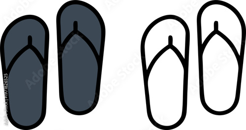 Black Flip Flops Summer Beach Sandal Icon Set