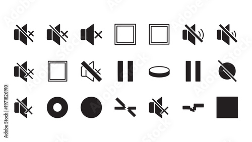 Vector icons, media symbols, audio video signs, 20 graphics