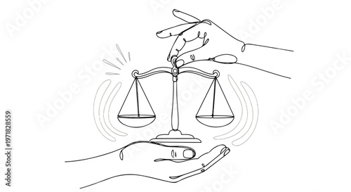 Justice, balance, law, scales, hand drawn vector icons