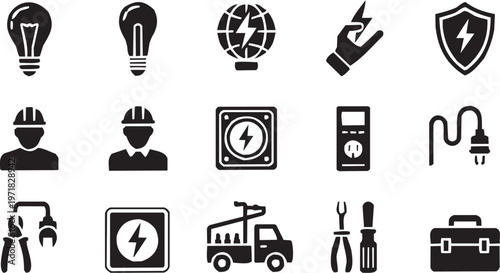 Global technical vector illustration for corporate tattoo or engineering logo. Glyph pictograms of globe, clock and tools. Vector illustration isolated on transparent background