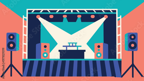 Illustration Of Music Event With Speakers And Stage Vector Design Template