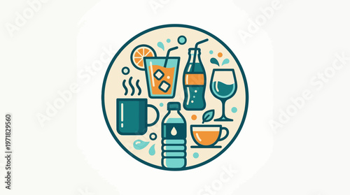 Variety of Drinks Arranged in a Circular Composition