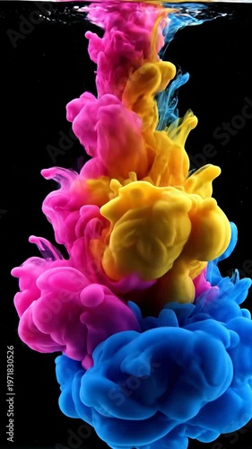Colorful Ink Drops Underwater in Motion Abstract