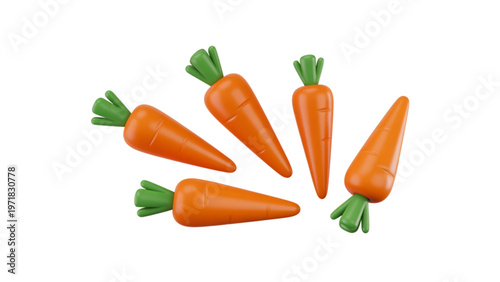A collection of five fresh orange carrots with green tops displayed together Vector